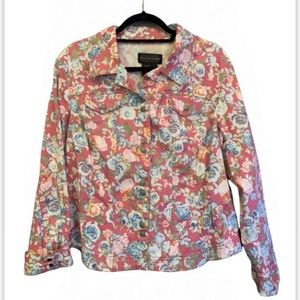 Vintage pink floral print denim jacket